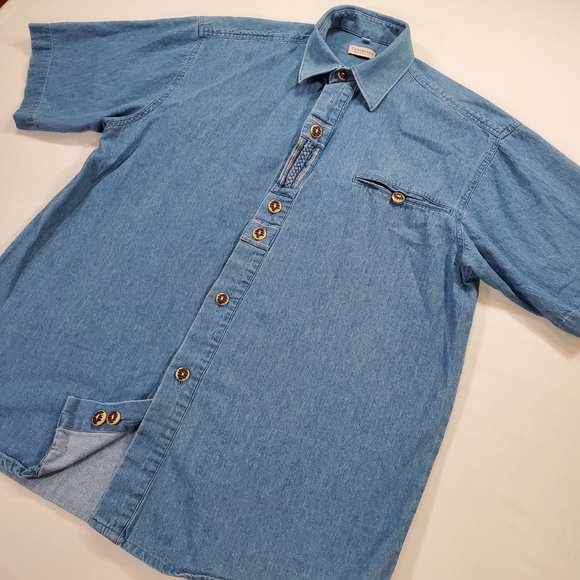 Landhaus C&A Naturally Shirt Mens Medium Blue Denim Classic Fit Button Up Casual - Picture 10 of 15